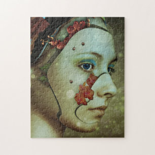 Cyborg Woman med Flowers Pussel