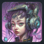 Cyborg Woman Science fiction Fyrkantigt Klistermärke<br><div class="desc">Fantasy Art products by The Lunarium.</div>