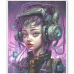 Cyborg Woman Science fiction Klistermärken<br><div class="desc">Fantasy,  Sci-fi & Horror art av Lunarium.</div>