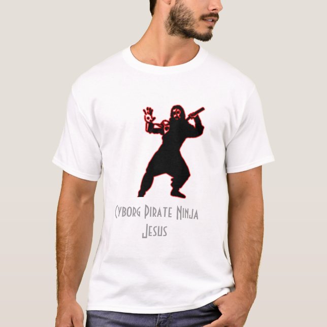 Cyborgpirat Ninja Jesus Tee Shirt (Framsida)