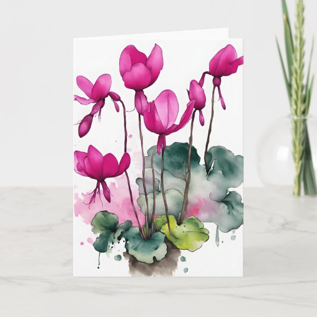 Cyclamen - Akvarellblommor Kort (Framsida)