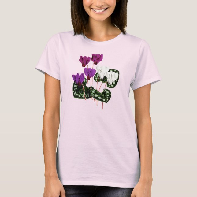 Cyclamen Flower 1800s Vintage Botanical T-Shirt (Framsida)
