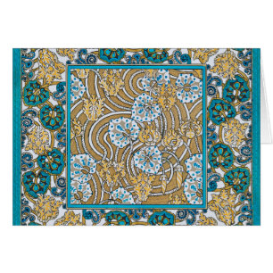 cyclamenblå art nouveau blommig tapet  hälsningskort