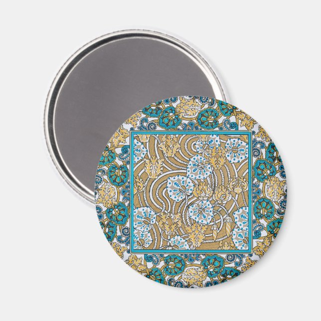 cyclamenblå art nouveau blommig tapet magnet (Front/Back)