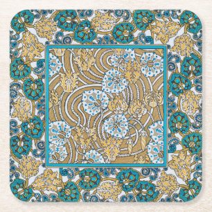 cyclamenblå art nouveau blommig tapet underlägg papper kvadrat