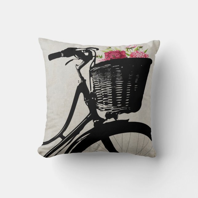 Cycle Basket med Peonies Dekorativ kudde (Framsida)