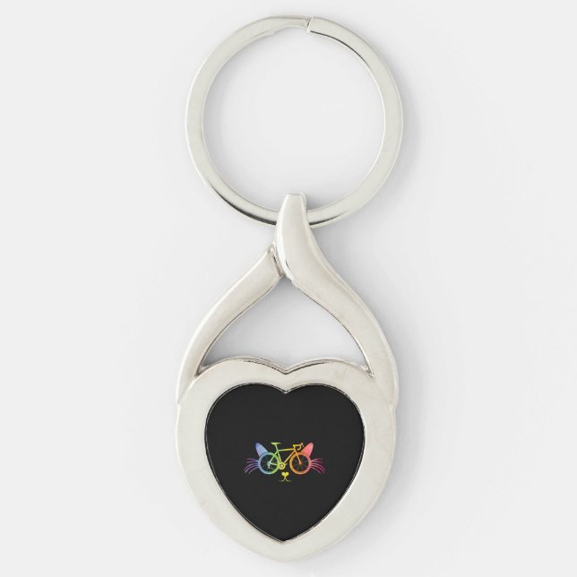 Cycle Cat Lgbt Twisted Heart Silverfärgad Nyckelring (Framsidan)