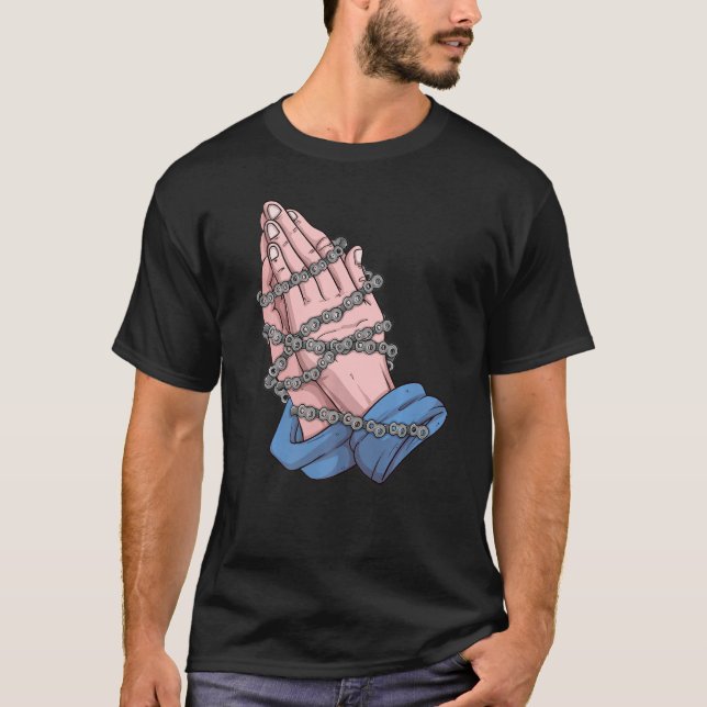 Cycle Faith Praying Händer med cykelkedja T Shirt (Framsida)