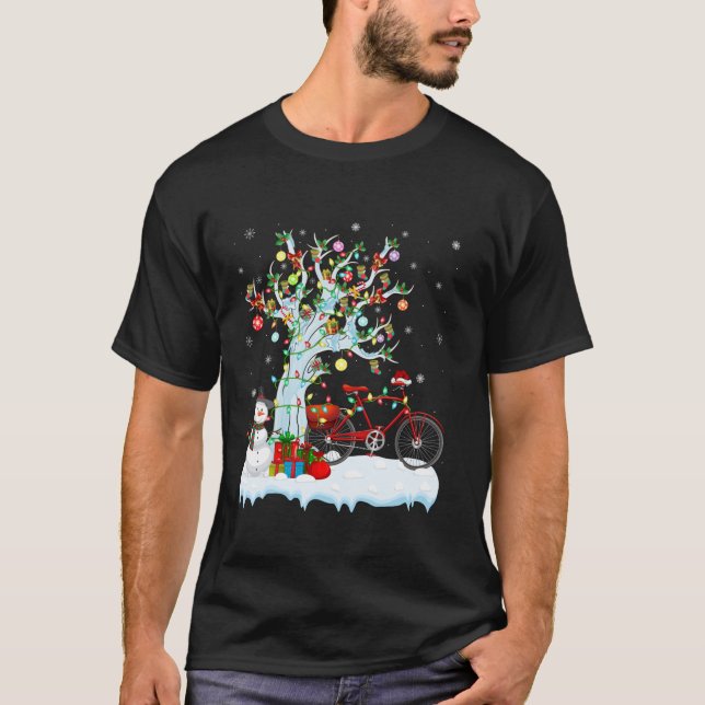 Cycle Julafton Lighting Träd Santa Hat Bicycle Chr T Shirt (Framsida)