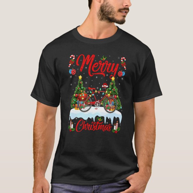 Cycle  Lights Xmas Tree Santa Cycle Christmas T Shirt (Framsida)
