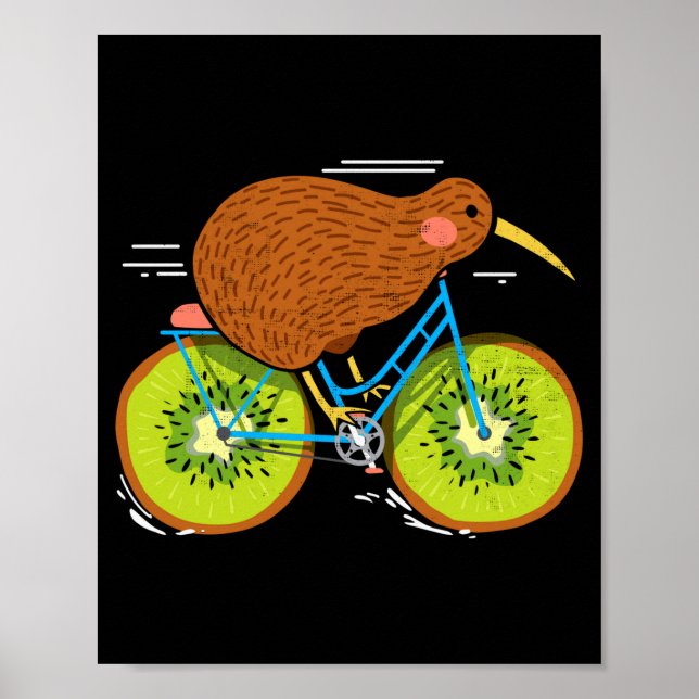 Cycle New Zealand Funny Kiwi On A Bicycle Design I Poster (Framsidan)