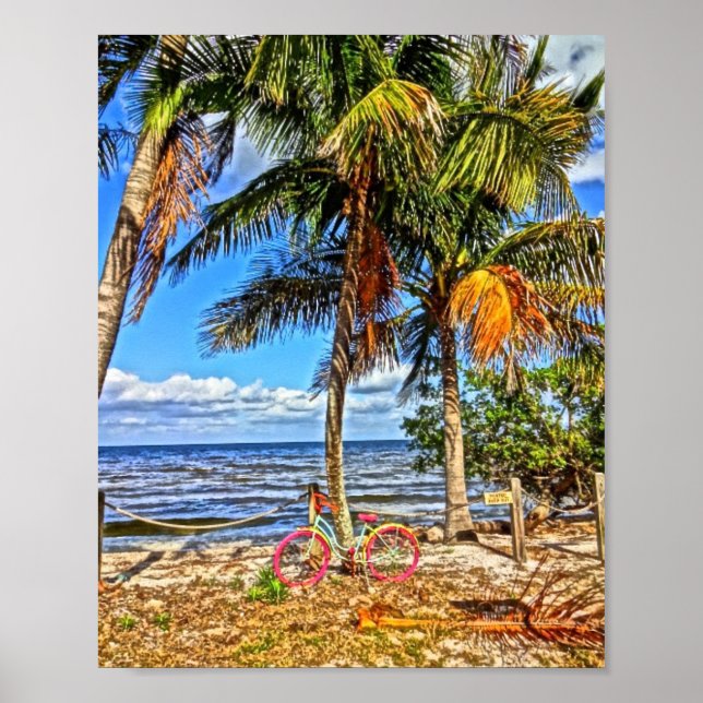 Cycle på Beach Gräs Island Florida Printable Art Poster (Framsidan)