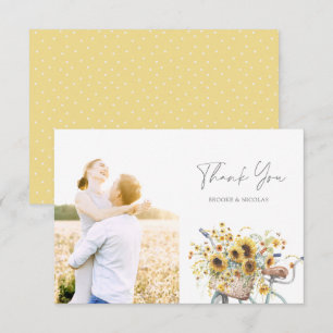 Cycle Rustic Solros Watercolor Bröllop Photo Tack Kort