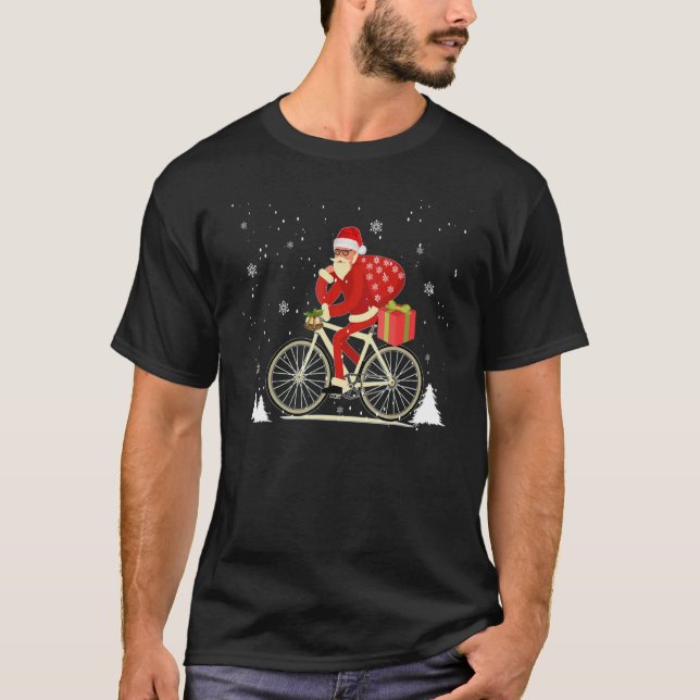 Cycle Santa Bicycle Fan Merry Christmas Xmas Holid T Shirt (Framsida)