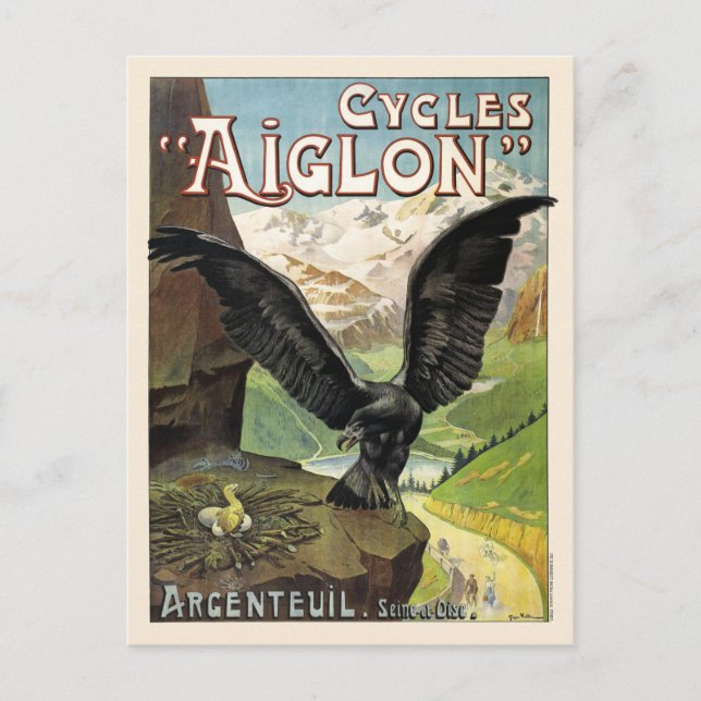 Cycles Aiglon Vintage Advertising Poster Frankrike Vykort (Framsida)
