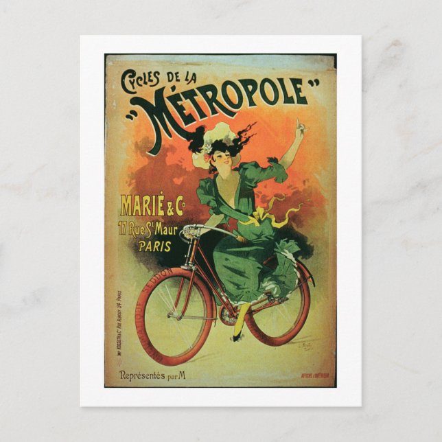 "Cycles de La Metropole", Marie & Co. (färg lith) Vykort (Framsida)