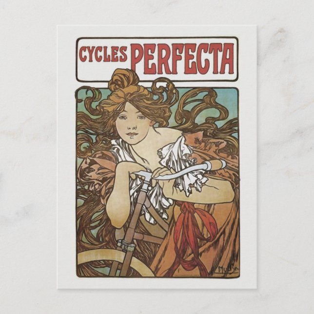 Cycles Perfecta, Alphonse Mucha Art Nouveau Vykort (Framsida)