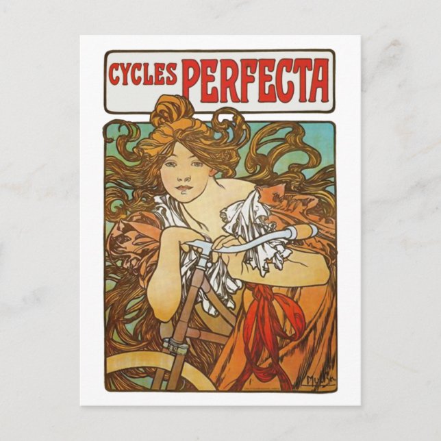 Cycles Perfecta, Alphonse Mucha Art nouveau Vykort (Framsida)