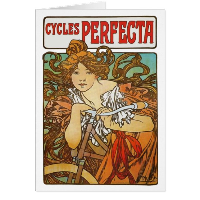 Cycles Perfecta, Alphonse Mucha Fine Art Nouveau Hälsningskort (Framsidan)