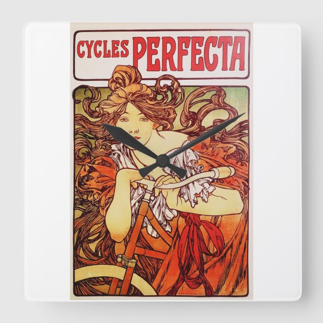 Cycles Perfecta av Alphonse Mucha Fyrkantig Klocka (Framsida)