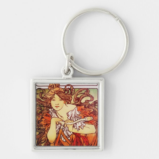 Cycles Perfecta av Alphonse Mucha Fyrkantig Silverfärgad Nyckelring (Framsidan)