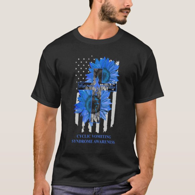 Cyclic Vomiting Syndrome Faith Hope Love Blue Ribb T Shirt (Framsida)
