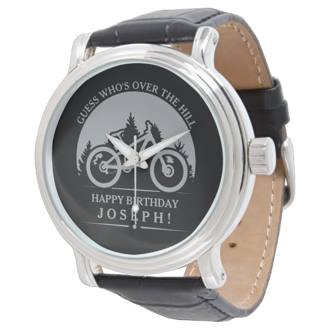 Cycling Cyclist Happy Birthday Personalized Armbandsur (Vinklad)