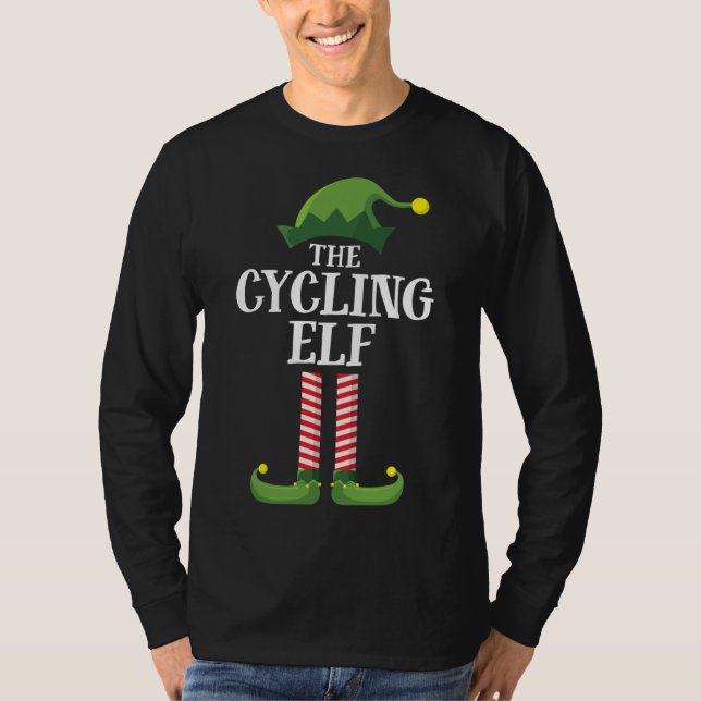 Cycling Elf Matching Familjejul Party Pajama T Shirt (Framsida)