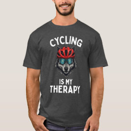 Cycling Is My Therapy, Funny Cyclist Wolf Lover T Shirt