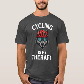 Cycling Is My Therapy, Funny Cyclist Wolf Lover T Shirt