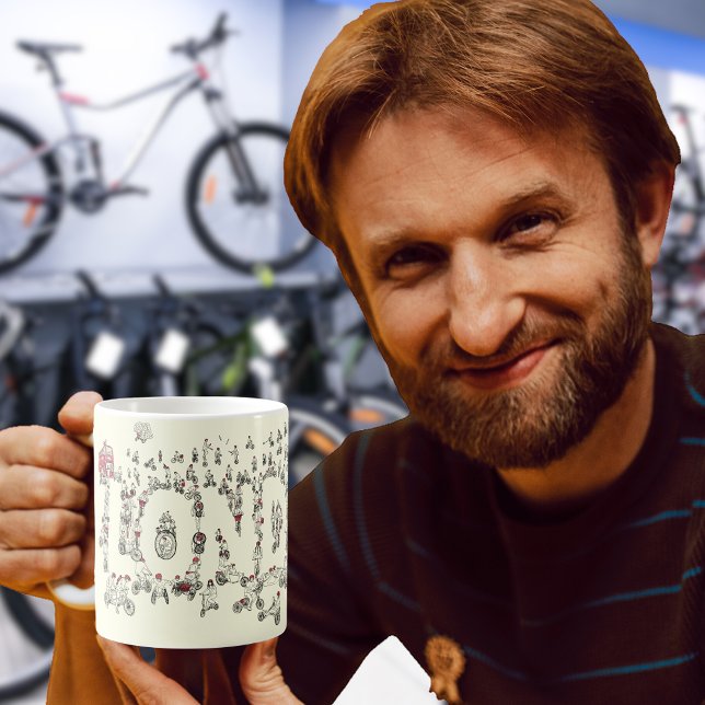 Cycling London Covid19 Lockdown Funny Ord Art Kaffemugg (Bicycles around london art fun cycling illustration coffee mug)