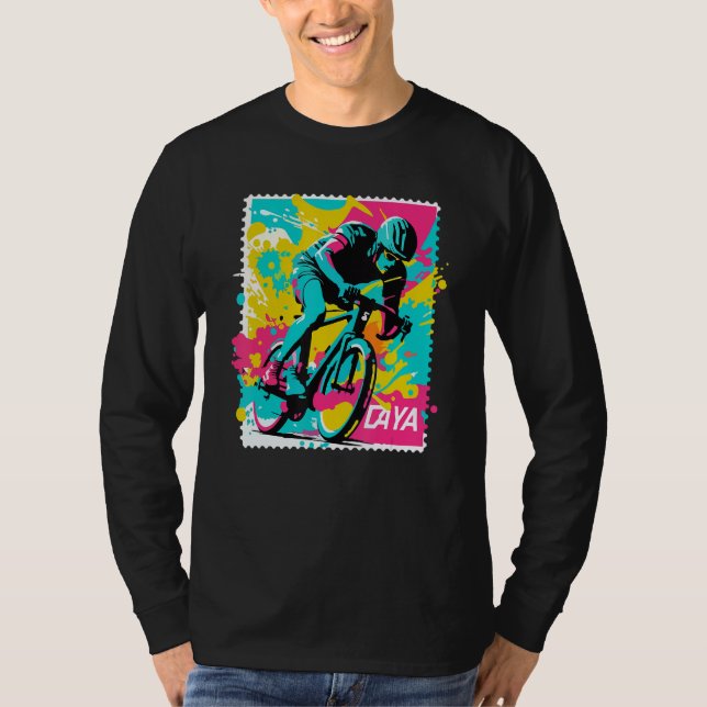 Cycling racing bike rider stamp cool cyclist t shirt (Framsida)