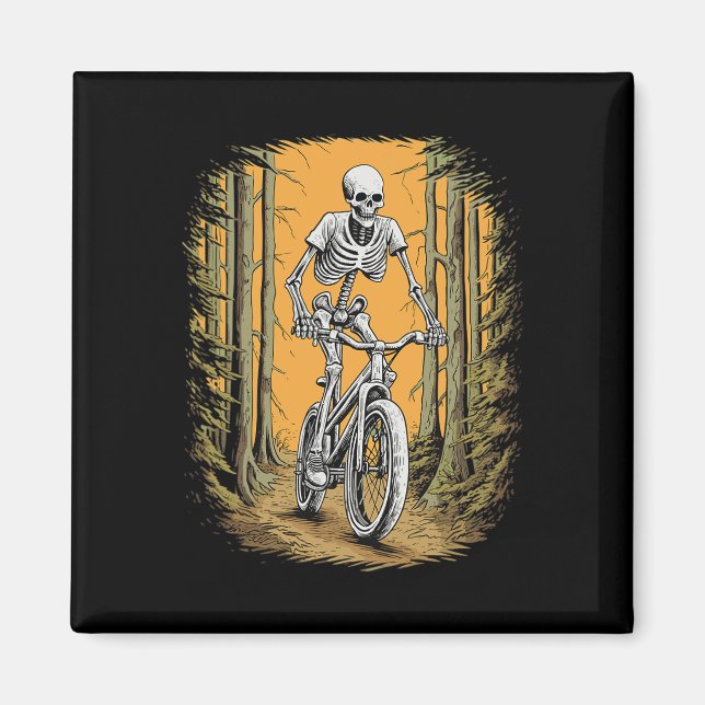 Cycling Skeleton Mountain Bike Cyclist Skeleton Ha Magnet (Framsidan)