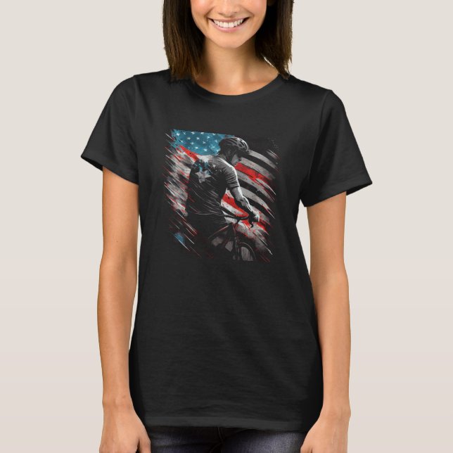 Cycling US Flag Cycle Graphic Tees Men Women Boys  T Shirt (Framsida)