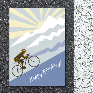 Cyclist Biking Up Mountain Road Bike Birthday Kort
