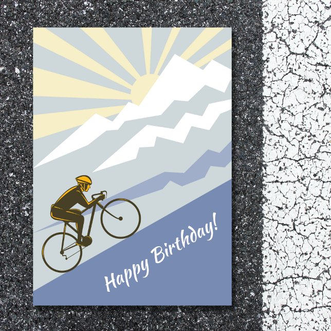 Cyclist Biking Up Mountain Road Bike Birthday Kort (Skapare uppladdad)