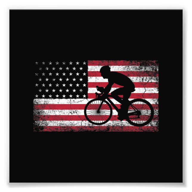 Cyclist Cycling Bicycle American Flag 4th of July Fototryck (Framsidan)