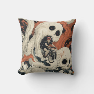 Cyclist Escaping Skull Yokai Dekorativ kudde