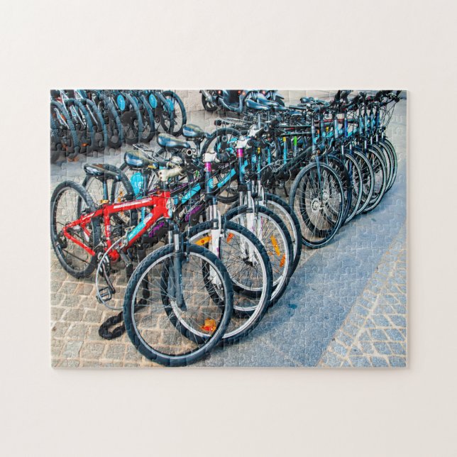Cyclists Bicycles Parking Jigszle Puzzle Pussel (Horisontell)