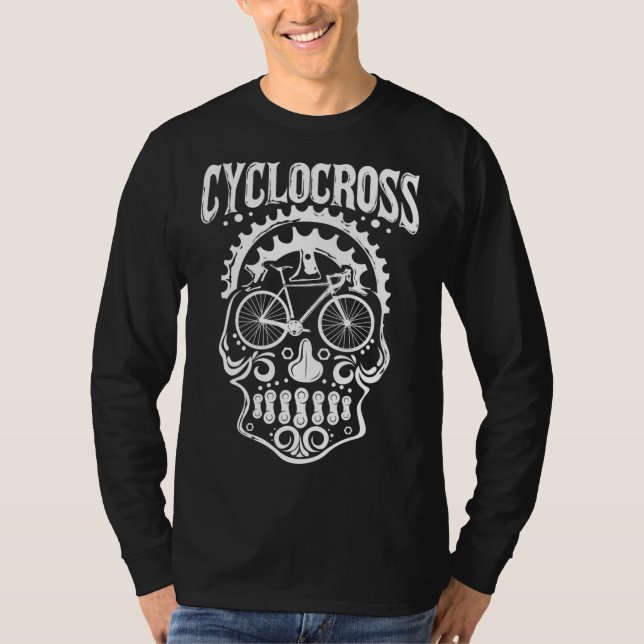 Cyclocross Skull Roadcycle Cyclist Biker T Shirt (Framsida)