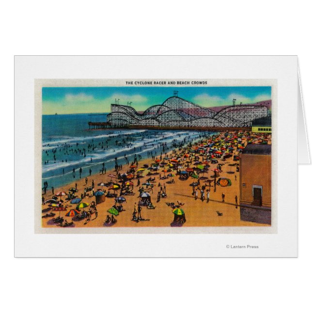 Cyclone Racer and Beach Crowds, Long Beach Hälsningskort (Framsidan Horizontal)
