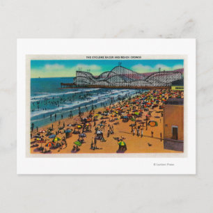 Cyclone Racer and Beach Crowds, Long Beach Vykort
