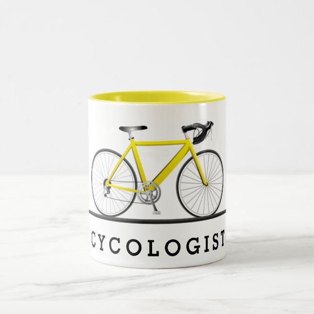 Cycologist text och gul cykel Två-Tonad mugg (Center)