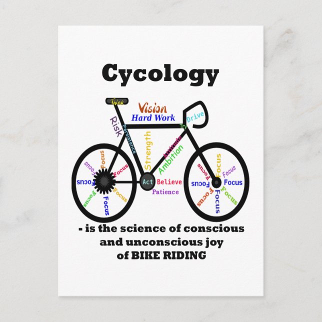 Cycology the Science of the Joy of Bike Riding Rol Vykort (Framsida)