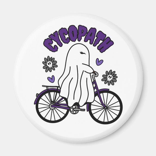 Cycopath Halloween Ghost på Lila Bicycle Magnet (Framsidan)