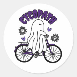 Cycopath Halloween Ghost på Lila Bicycle Runt Klistermärke