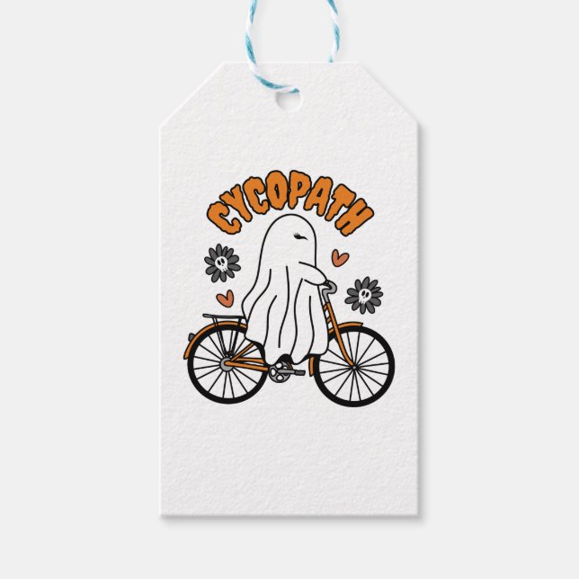 Cycopath Halloween Ghost på Orange Bicycle Presentetikett (Framsidan)