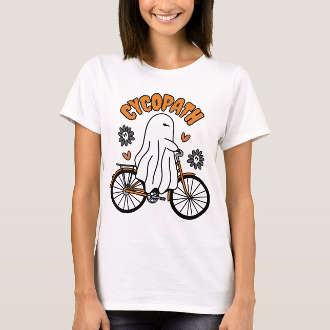 Cycopath Halloween Ghost på Orange Bicycle T Shirt (Framsida)