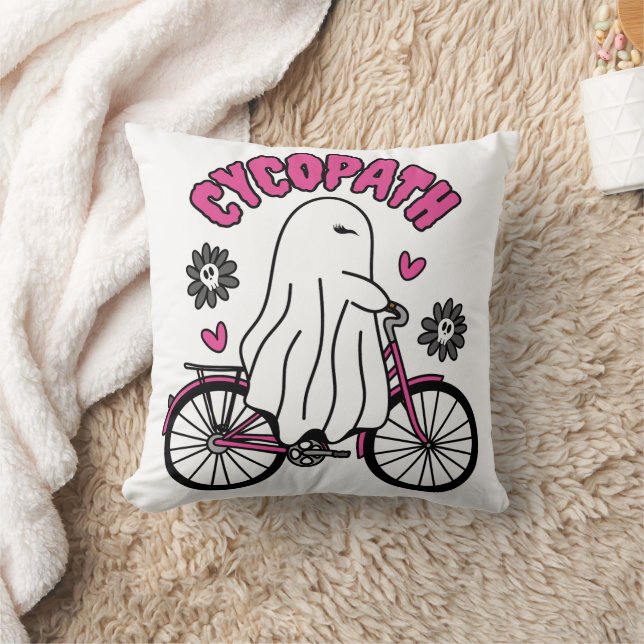 Cycopath Halloween Ghost på Rosa Bicycle Kudde (Filt)