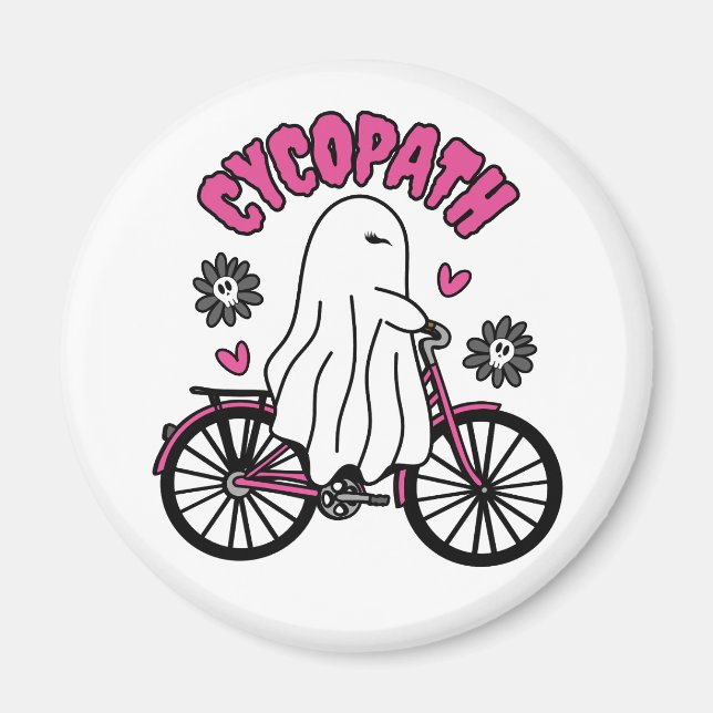 Cycopath Halloween Ghost på Rosa Bicycle Magnet (Framsidan)